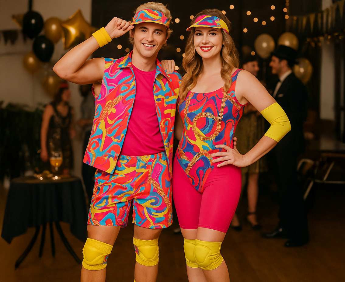 Role play-set for adult Roller Skater 80''s(cap, jumpsuit, wristband, knee pads), size M EOL